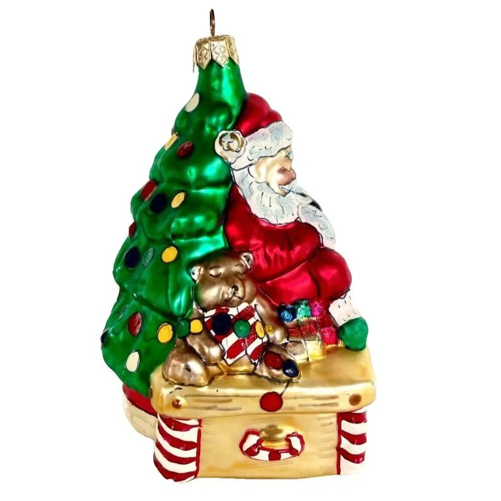 Hand Blown Glass Sleeping Santa Ornament Hand Painted Christmas Tree Toys Poland